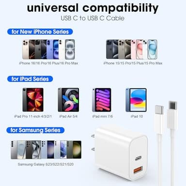 iPhone 17 16 Charger Fast Charging, 20W USB C Wall Charger Block with 6ft Type C to C Cable Cord for Apple iPhone 17/17 Pro/17 Pro Max/17 Air/16/16 Plus/16 Pro/16 Pro Max/15/15 Pro Max/iPad Pro/Mini - Image 2
