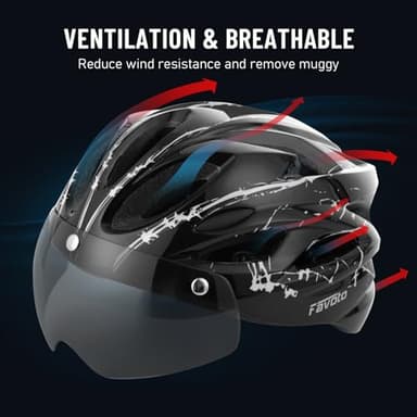 Favoto Bike Helmet Adult - Bicycle Helmet for Men Women Lightweight Cycling Helmets with Led Light Detachable Magnetic Goggles, Breathable Road Bike Mountain Ebike Helmets Adjustable Dial Fit Black - Image 4