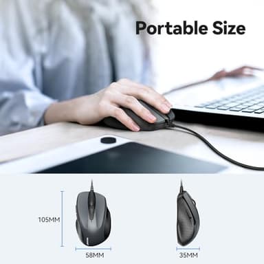 TECKNET USB Wired Mouse, 6-Button Corded Computer Mouse with 4 Adjustable DPI, Optical Computer Mice with Ergonomic Design and 5FT Cord for Laptop, Chromebook, PC, Desktop, Mac, Notebook-Gray - Image 6