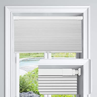 LazBlinds Cordless Cellular Shades, No Tools No Drill Blackout Honeycomb Shades Pleated Blinds for Windows, 26" W x 64" H, Silver White - Image 1