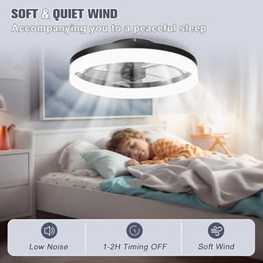VOLISUN Low Profile Ceiling Fans with Lights and Remote, Fandelier Ceiling Fan Flush Mount, 3000K-6500K Smart Bladeless LED Fan Light, Black Modern Ceiling Fans with Lights for Bedroom - Image 6