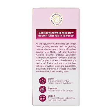 Nature's Bounty Optimal Solutions Hair Growth Supplement with Biotin, Hair Growth Vitamins with Biotin Silicon & Arginine, 1 Per Day, 30 Capsules, One Month Supply - Image 8