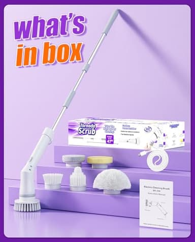 NBONEBS Electric Spin Scrubber, Cordless Shower Scrubber Rotary Floor Brushes & Pad Drivers with 6 Brush Heads - 2H Dual Speed, IPX7 Waterproof Extension Handle for Bathroom Tile Car Cleaning (White) - Image 7