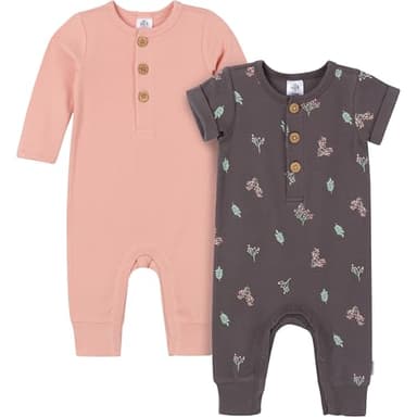 Gerber Baby Boys and Baby Girls' 2-Pack Long Leg Rompers, Bouquets, 24 Months - Image 1