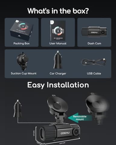 COOAU Dual Dash Cam 2.5K+1080P, Dash Cam Front and Inside, Built-in GPS and WI-FI, Dash Camera for Cars, Perfect for Uber and Taxi Drivers, Night Vision, Accident Record, 24Hr Parking Mode - Image 9