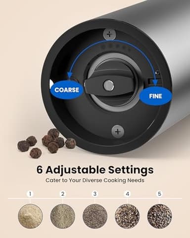 Electric Salt and Pepper Grinder Set with Rechargeable Base - Upgraded Large Capacity, Refillable Pepper Mill Set with LED Light & Adjustable Coarseness, Ideal for Kitchen, Outdoor, BBQ & Gift Giving - Image 5