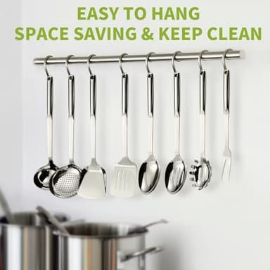 304 Stainless Steel Cooking Utensils Set, 8PCS Kitchen Utensils Set, Include Skimmer, Soup Ladle, Spaghetti Server, Wok Spatula, Slotted Spoon, Solid Spoon, Slotted Spatula Turner & Meat Fork - Image 4