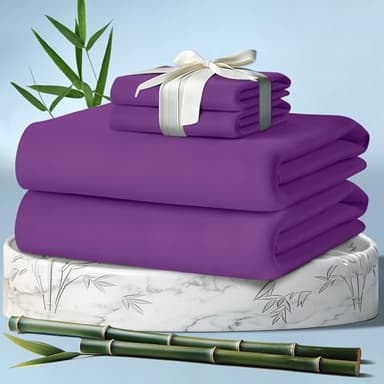 DECOLURE 100% Viscose Derived from Bamboo Sheets Full Size 4pcs - Ultra Soft & Luxuriously Cooling, 17" Deep Pocket, Double Stitching, Perfect for Hot Sleepers - Full Bed Sheets (Purple) - Image 1