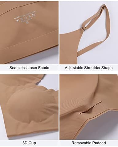 DEANGELMON 4 Pieces V Neck Bralettes Padded Seamless Adjustable Straps Bra Everyday Basic Sleeping Bras (4P3,L) - Image 5