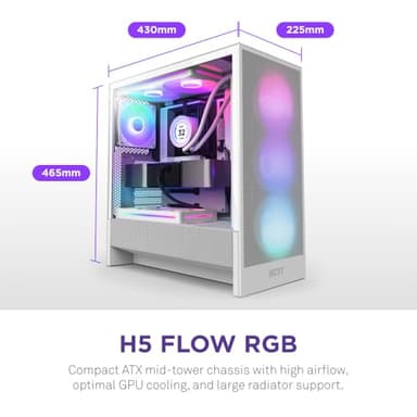 NZXT H5 Flow RGB 2024 - Compact ATX Mid-Tower PC Gaming Case - High Airflow - F360 RGB Core (CV) Included - 360mm Front & 240mm Top Radiator Support - Cable Management - Tempered Glass - White - Image 2
