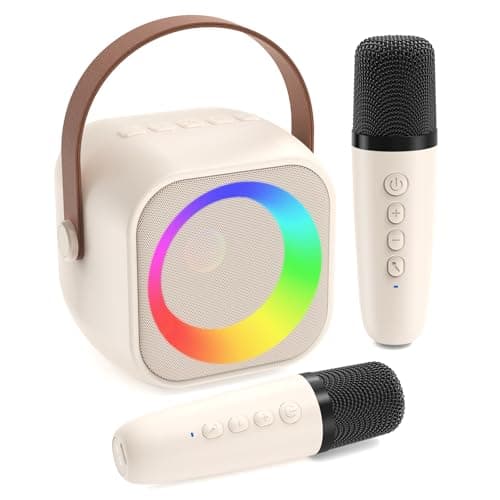 Jeefu Karaoke Machine for Kids, Toys for 3-12 Years Old Girls Gifts, Kids Karaoke Microphone Machine Toy, Best Fun Christmas Birthday Gifts for 5 6 7 8 9 10 11 Years Teens Girl Boys Beige 2 Mic - Image 1