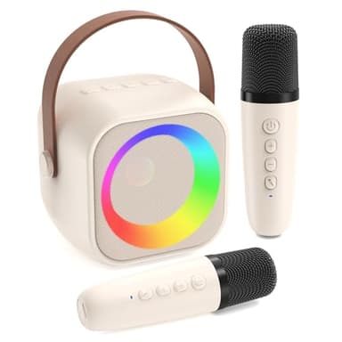 Jeefu Karaoke Machine for Kids, Toys for 3-12 Years Old Girls Gifts, Kids Karaoke Microphone Machine Toy, Best Fun Christmas Birthday Gifts for 5 6 7 8 9 10 11 Years Teens Girl Boys Beige 2 Mic - Image 1