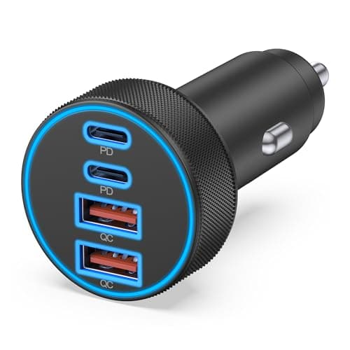 [4 in 1] USB C Car Charger, 4-Port 90W Super Fast Charging Cigarette Lighter Adapter, Dual 45W USBC & USB-A Multiport Car Phone Charger Accessories for iPhone 17 16 15 14 13 12, iPad, Galaxy, Tablet - Image 1