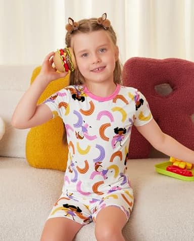 babee Reshinee Bamboo Viscose Toddler Girls Kids Short Sleeve Pajamas 2-3T Years Pink Rainbow Summer Cool Soft 2pcs Set Pjs Pyjamas Jammies - Image 8