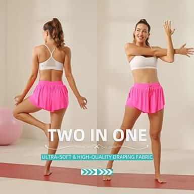 Flowy Athletic Shorts for Women Running Tennis Butterfly Shorts Girls 2-in-1 Double Layer Quick-Drying Comfy Shorts (Small, Hot-Pink) - Image 5