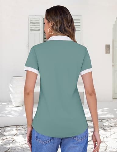 LOMON Polo Shirts for Women Short Sleeve Summer Collared Shirts Breathable Quick Dry Active Workout Top Tennis Golf Clothes Green XXL - Image 5
