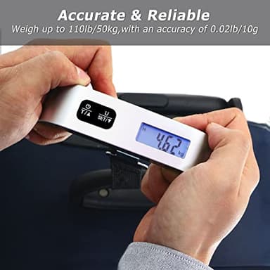 travel inspira Luggage Scale, Portable Digital Hanging Baggage Scale for Travel, Suitcase Weight Scale with Rubber Paint, 110 Pounds, Battery Included - Silver - Image 3