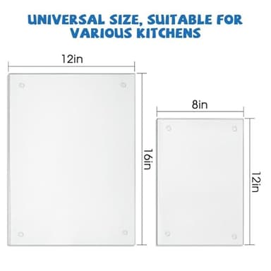 Clear Glass Cutting Board for Kitchen 2 Pcs (12"x16" & 8"x12"),Tempered Glass with Rubber Feet,Non-Slip,Durable Shatter Resistant, Dishwasher Safe,Scratch Resistant, Heat Resistant - Image 2