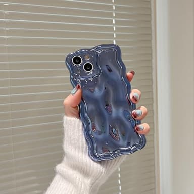 FABSPARK Case for iPhone 15 Pro Max,3D Meteorite Bubble Pattern Electroplate Plating Glitter Curly Wavy Frame Glossy Case,Soft TPU Shockproof for iPhone 15 Pro Max 6.7 Inch,Blue - Image 2