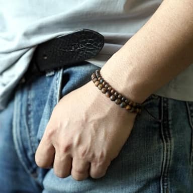 2 Pcs Natural Gemstone Beaded（4mm/6mm）Healing Jewelry，Handmade Adjustable Bracelet for Man Women,Matching Bead Couple Bracelets for Boyfriend Girlfriend (Tiger-eye（Matte) - Image 5