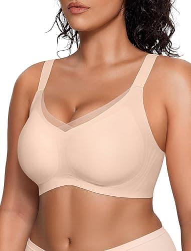 Vertvie Wireless Bras for Women No Underwire Supportive Mesh Crossover Bra Seamless Push Up Full Coverage Everyday Bralettes(Nude,X-Large) - Image 1