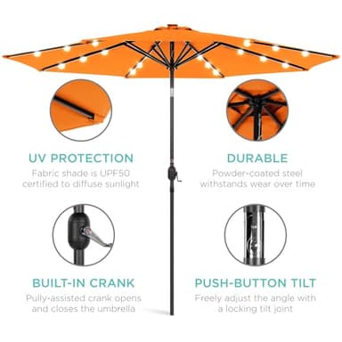 Best Choice Products 10ft Solar Polyester LED Lighted Patio Umbrella w/Tilt Adjustment and UV-Resistant Fabric - Orange - Image 5