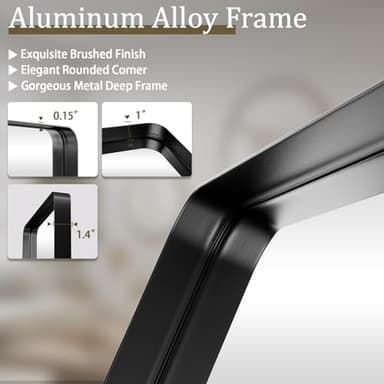 VooBang Bathroom Mirror 30x48 inch, Black Gorgeous Deep Frame Wall Mirror, Modern Round Corner Bathroom Vanity Mirror for Bedroom, Living Room, Hanging or Leaning Horizontal or Vertical, Black - Image 7