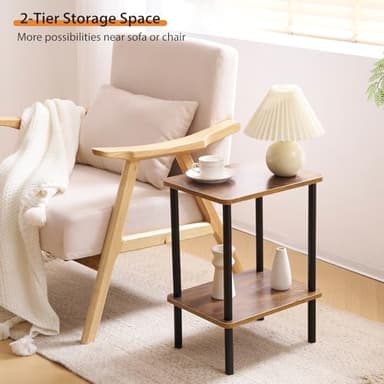 Apicizon 2 Tier End Table Set of 2, Small Side Table with Solid Wood Legs, Boho Bedside Table with Storage Shelf, Nightstand for Small Spaces, Bedroom, Living Room, Entryway, Easy Assembly, Brown - Image 8