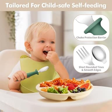 DRKIO 8 Pieces Toddler Utensils Set - Kids Silverware Set with Silicone Handle Children Safe 18/8 Stainless Steel Forks and Spoons Anti-Choke Design Food Grade Dishwasher Safe - Image 3