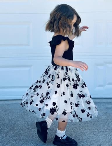 Arshiner Baby Girl Tulle Dress Toddler Flutter Sleeve Tutu Gown Flower Girl Wedding Birthday Party Dresses (Black Flower, 5T) - Image 4