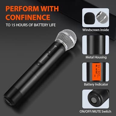 innopow 200-Channel Wireless Microphones System, Dual UHF Metal Cordless Mic Set, Auto Scan, Long Range 200-240Ft,16 Hours Use for Karaoke Singing, Church, 2022 Version(WM333) - Image 4
