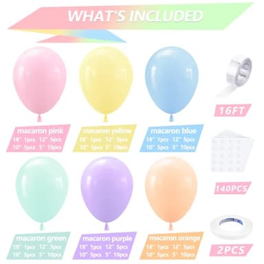 NISOCY Pastel Balloons Arch Garland Kit, 126PCS 18In 12In 10In 5In Pastel Color Rainbow Balloons Different Sizes for Birthday Baby Shower Wedding Gender Reveal Unicorn Party Decorations - Image 2