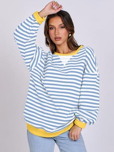 ANRABESS Women Striped Sweatshirts Oversized Crewneck Long Sleeve Shirts Y2K Pullover Top 2025 Fall Outfits Fashion Clothes Bule White Medium - Image 4