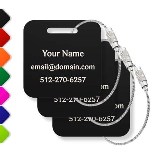Custom Luggage Tags (3 or 6 Pack) - Personalized Unique Suitcase & Backpack Travel, Durable, Waterproof & Heavy Duty (Black) - Image 1