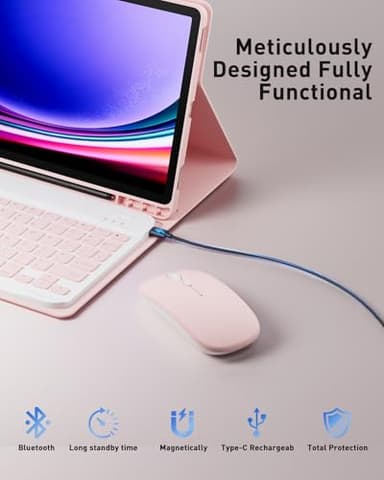 TUNKARMOR Case Keyboard for Samsung Galaxy Tab S10+ Plus / S9 FE+ Plus / S9+ Plus / S8+ Plus / S7 FE / S7+ Plus 12.4inch - Mouse and Magnetic Keyboard, Slim Case with S Pen Holder - Image 3