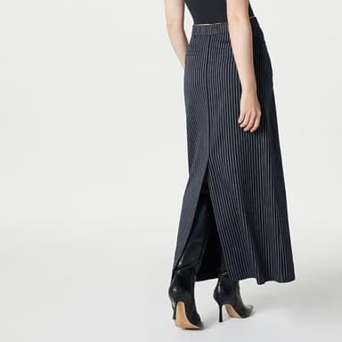 The Drop Women’s Denis Woven Long Column Skirt, Navy Pinstripe, L - Image 2