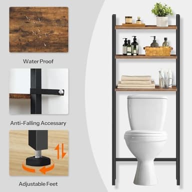 HOOBRO Over-The-Toilet Storage, 3-Tier Bathroom Organizer Over Toilet, Wooden Bathroom Shelves, Space Saver, Freestanding Storage Shelf, Easy to Assemble, Rustic Brown and Black BF41TS01 - Image 5