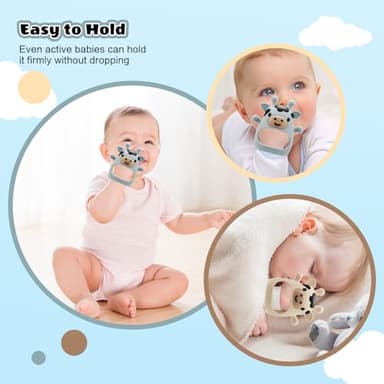TOHIBEE 2 Packs Baby Teething Toys for 0-6 6-12 Months, Food Grade Silicone Adjustable Cow Teething Mitten, Chew Teether Toys for Teething Pain Relief, Baby and New Born Essentials, Blue & White - Image 5