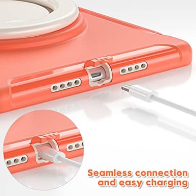 BATYUE for iPad 9th/ 8th/ 7th Generation Case (iPad 10.2 Case 2021/2020/2019) with Screen Protector,Rugged Case with Rotating Stand/Pencil Holder/Pencil Cap Holder (Coral Orange) - Image 5