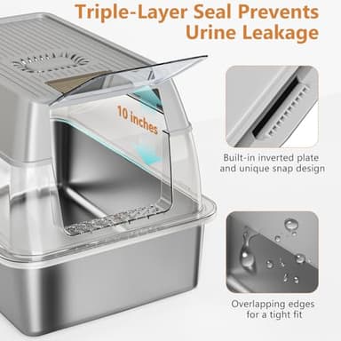 Stainless Steel Cat Litter Box with Lid, XL Extra Large Litter Box for Big Cats, Enclosed Removable Metal Litter Boxs with High Sided Enclosure & Scoop, Anti-Leakage, Non-Sticky, Easy Cleaning(Grey) - Image 2
