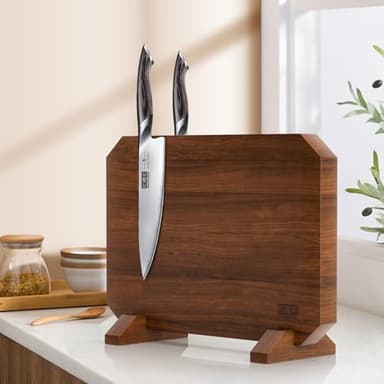 HOSHANHO Magnetic Knife Block, Thickened Acacia Wood Kitchen Knife Holder Stand with Strong Magnets, Multifunctional Double Side Knife Storage Organizer for Kitchen Counter - Image 7