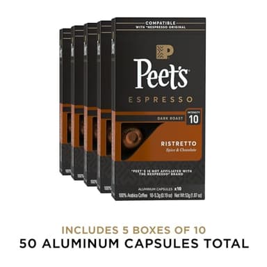 Peet's Coffee, Dark Roast Espresso Capsules, Compatible with Nespresso Original Machine - Ristretto Intensity 10, 50 Count (5 Boxes of 10 Espresso Capsules) - Image 2