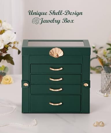 Enthralite Jewelry Box with 4 Drawers: Display Organizer for Earrings Necklaces - Gift for Girls Women (Forest Green) - Image 9