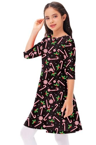 Little Girl Christmas Dress Candy Cane Printed Outfit Xmas Swing Black Dresses 3-4 Years - Image 7