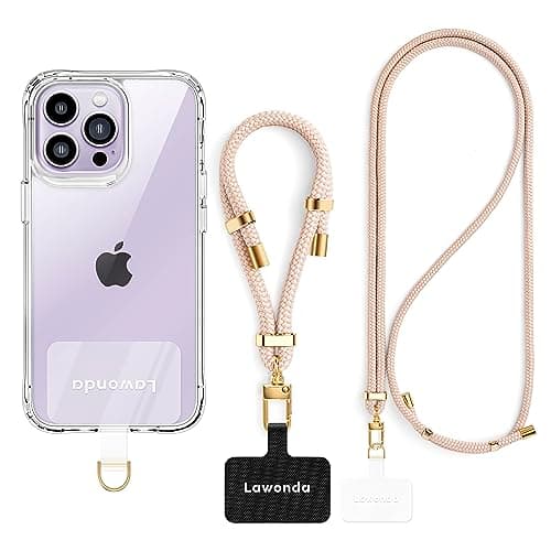 Lawonda 2 Pads Phone Lanyard Adjustable Crossbody Cell Phone Neck Strap Universal Mobile Phone Wrist Lanyard + 2pcs Cellphone Patch Tether Tab for Travel Essentials Lemonade Pink - Image 1