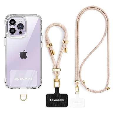 Lawonda 2 Pads Phone Lanyard Adjustable Crossbody Cell Phone Neck Strap Universal Mobile Phone Wrist Lanyard + 2pcs Cellphone Patch Tether Tab for Travel Essentials Lemonade Pink - Image 1