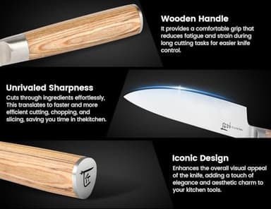 SYOKAMI 14pcs Chef Knife Set with Roll Bag, Professional Stainless Steel Japanese Knife Set with Pakkawood Handle for Professional Chef, Camping, Travel, BBQ, RV or Gift Beige - Image 7