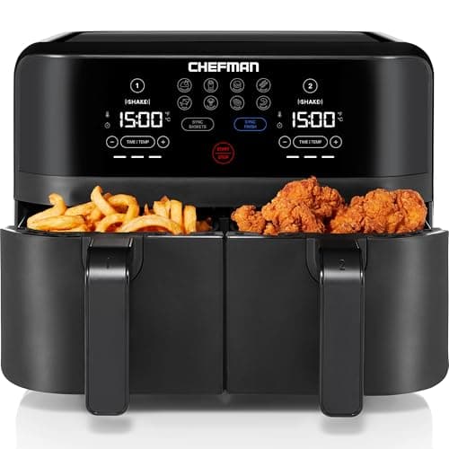 Chefman TurboFry Touch Dual Air Fryer, Maximize The Healthiest Meals With Double Basket Capacity, One-Touch Digital Controls And Shake Reminder For The Perfect Crispy And Low-Calorie Finish - Image 1