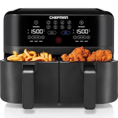 Chefman TurboFry Touch Dual Air Fryer, Maximize The Healthiest Meals With Double Basket Capacity, One-Touch Digital Controls And Shake Reminder For The Perfect Crispy And Low-Calorie Finish - Image 1