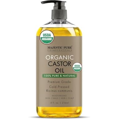 Majestic Pure USDA Organic Castor Oil - 100% Pure & Natural - Premium Grade, Cold Pressed, Hexane Free - Hair, Eyelashes, Eyebrows, Nails - Moisturizing & Nourishing - 8 Fl Oz - Image 1